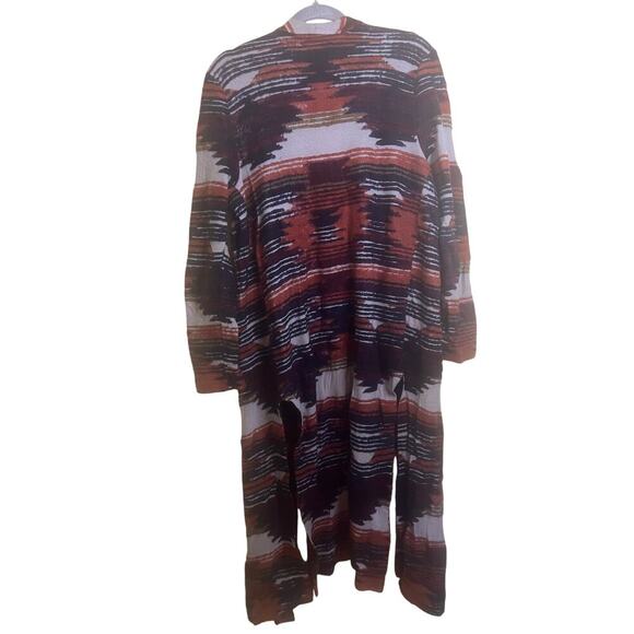 Lucky Brand Aztec 3/4 Sleeve Long Open Front Cardigan Size Medium - Picture 2 of 4